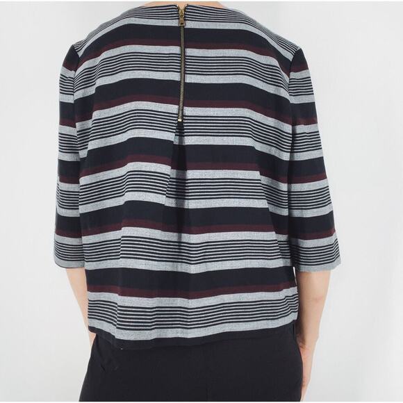 Promod Crewneck Striped Quarter Sleeve Blouse Size 10 - Picture 2 of 3